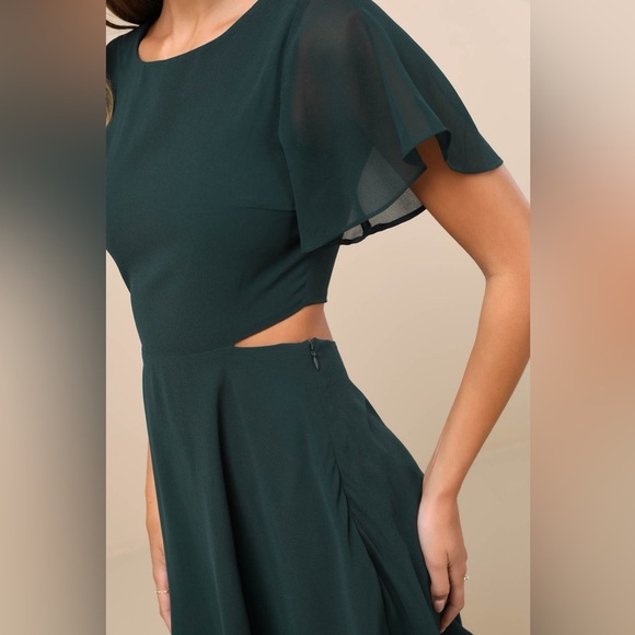LULU’S Blissful Love Dark Green Cutout Mini Skater Dress - Picture 3 of 6